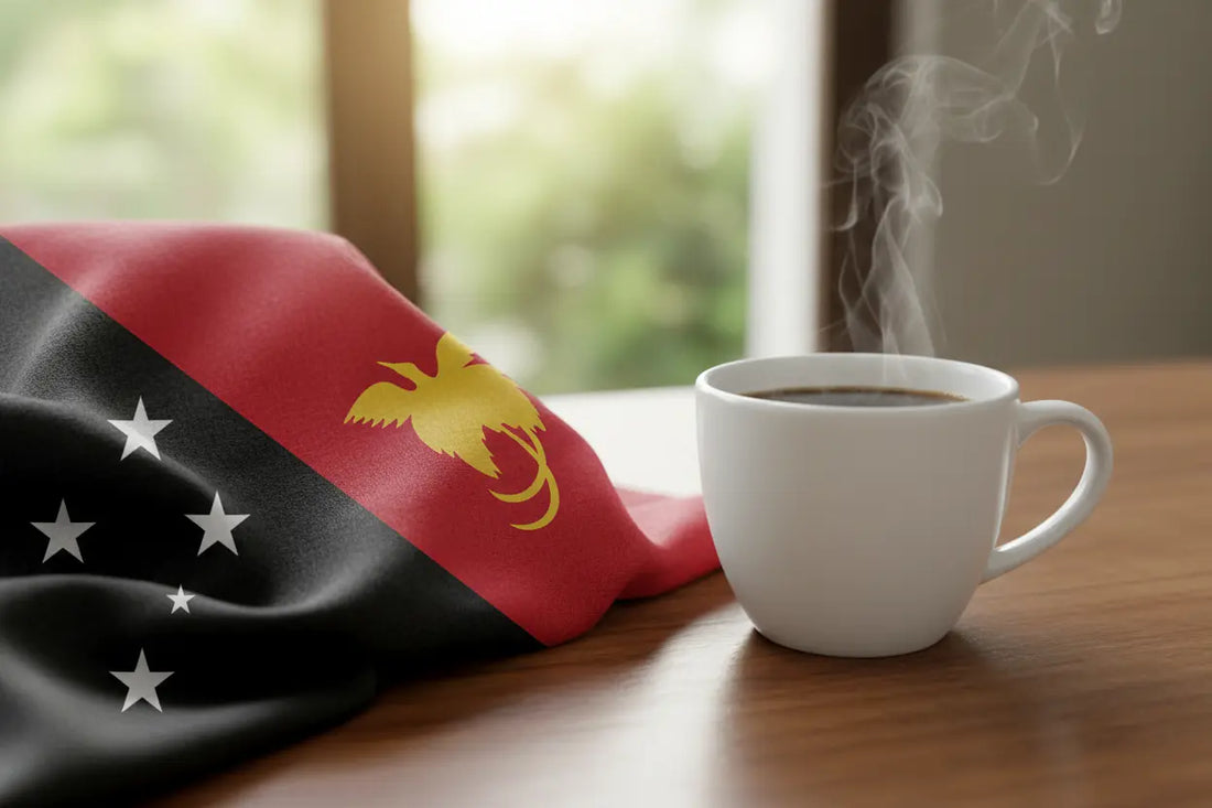 Papua New Guinea flag and coffee 
