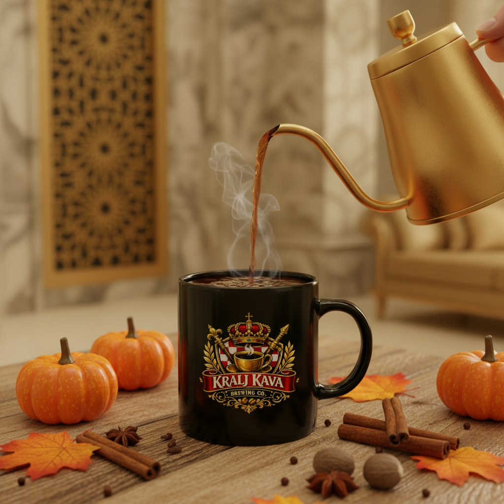 Pumpkin Spice Coffee Pour with Kralj Kava Black Mug